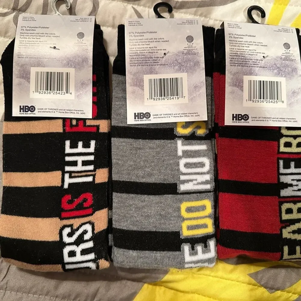 NWT Game of Thrones HBO Series 3-pack of crew socks sz 6-12